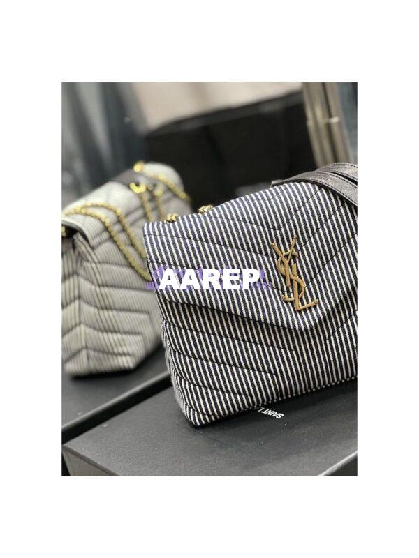 Replica YSL Saint Laurent Loulou Small Chain Bag In "Y"-Quilted Striped Denim 494699 5