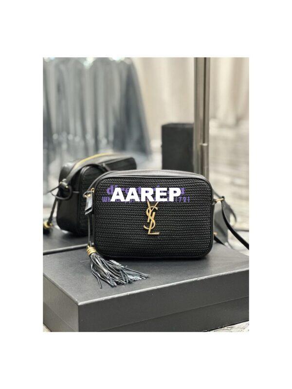 Replica YSL Saint Laurent Lou Camera Bag In Raffia And Smooth Leather 6125429 Black