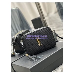 Replica YSL Saint Laurent Lou Camera Bag In Raffia And Smooth Leather 6125429 Black 2
