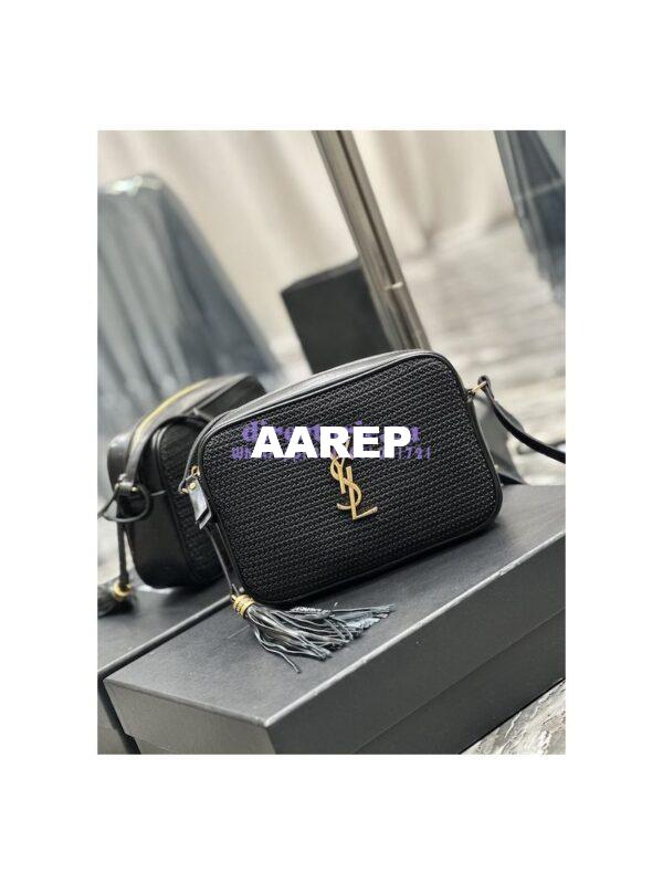 Replica YSL Saint Laurent Lou Camera Bag In Raffia And Smooth Leather 6125429 Black 2
