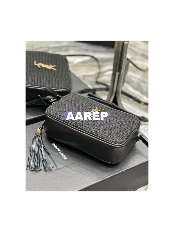 Replica YSL Saint Laurent Lou Camera Bag In Raffia And Smooth Leather 6125429 Black 3