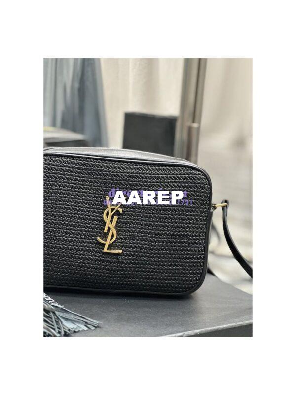 Replica YSL Saint Laurent Lou Camera Bag In Raffia And Smooth Leather 6125429 Black 4