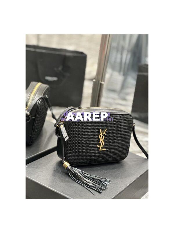 Replica YSL Saint Laurent Lou Camera Bag In Raffia And Smooth Leather 6125429 Black 5