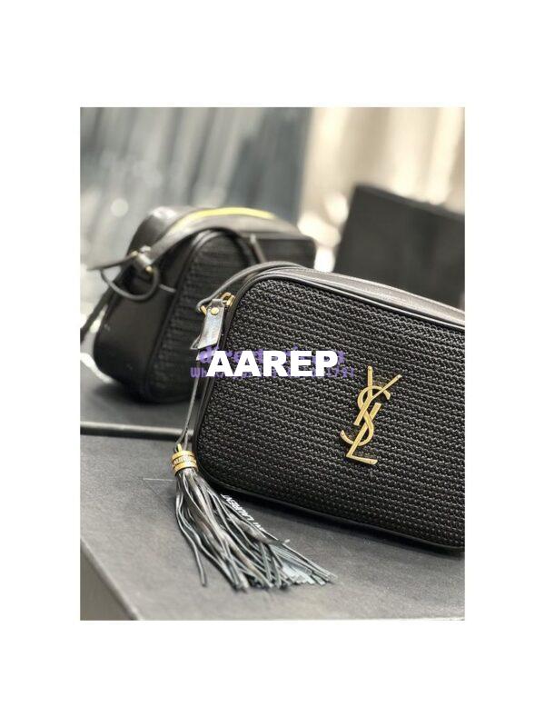 Replica YSL Saint Laurent Lou Camera Bag In Raffia And Smooth Leather 6125429 Black 6