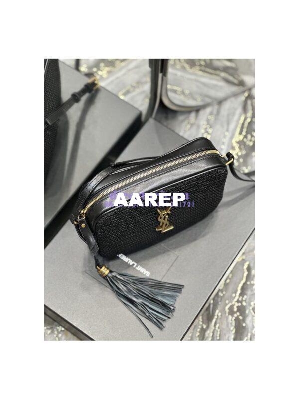 Replica YSL Saint Laurent Lou Camera Bag In Raffia And Smooth Leather 6125429 Black 7