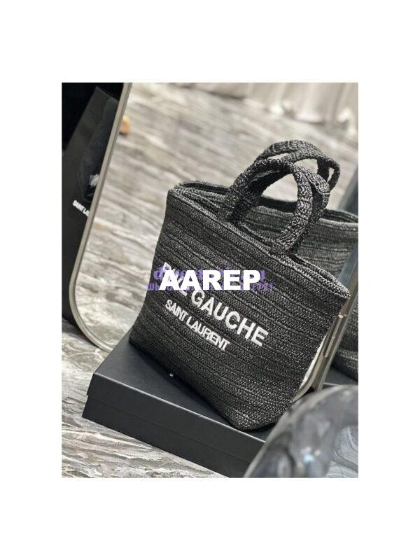 Replica YSL Saint Laurent Rive Gauche Supple Tote Bag In Raffia Crochet 688864 Black 3