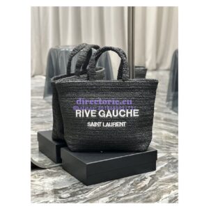 Replica YSL Saint Laurent Rive Gauche Supple Tote Bag In Raffia Crochet 688864 Black 2