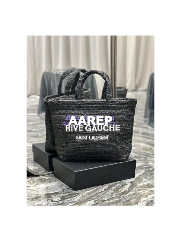 Replica YSL Saint Laurent Rive Gauche Supple Tote Bag In Raffia Crochet 688864 Black 4