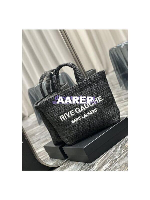 Replica YSL Saint Laurent Rive Gauche Supple Tote Bag In Raffia Crochet 688864 Black 5
