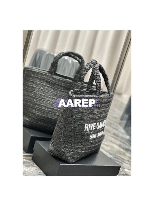 Replica YSL Saint Laurent Rive Gauche Supple Tote Bag In Raffia Crochet 688864 Black 6