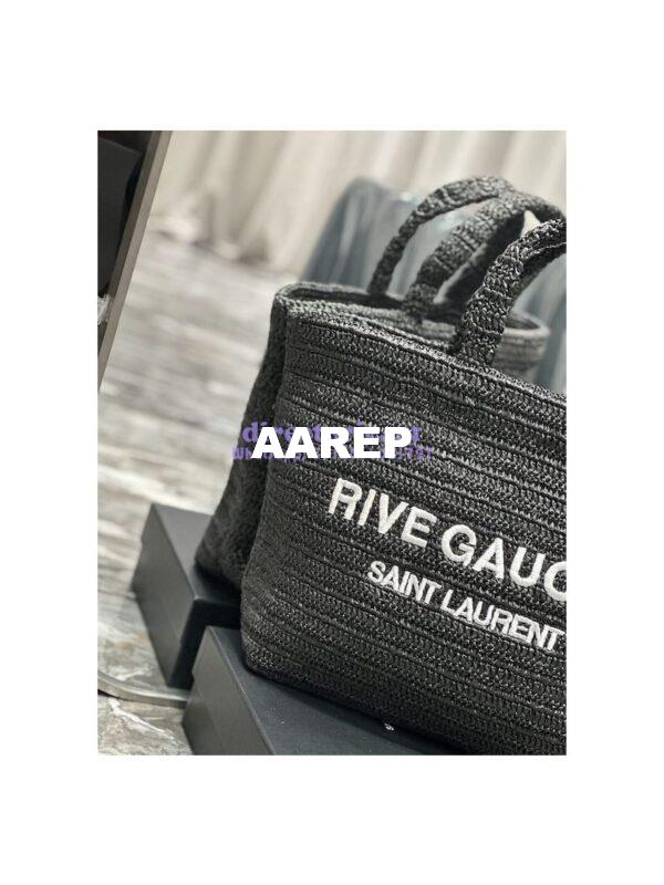 Replica YSL Saint Laurent Rive Gauche Supple Tote Bag In Raffia Crochet 688864 Black 8
