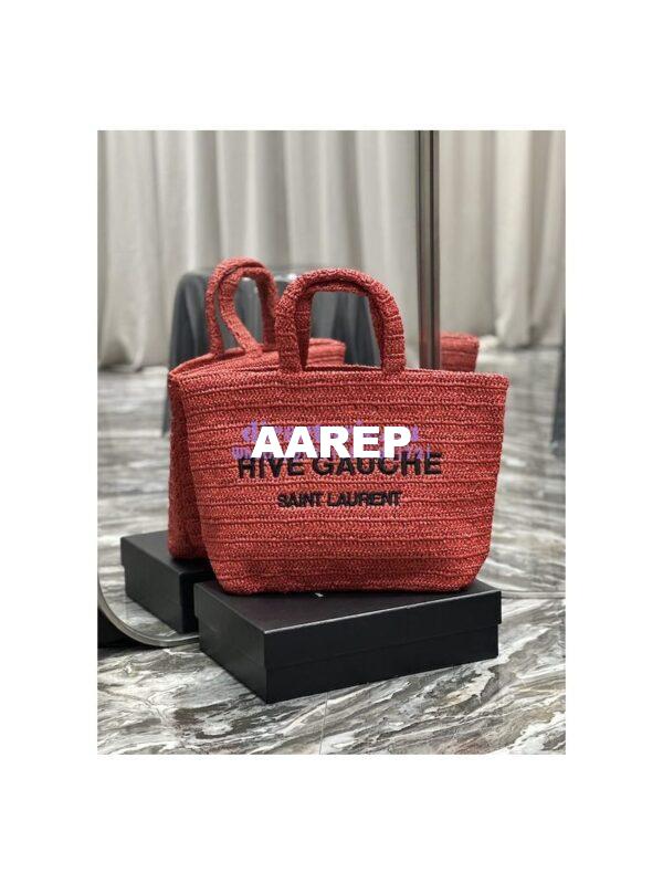 Replica YSL Saint Laurent Rive Gauche Supple Tote Bag In Raffia Crochet 688864 Red 3