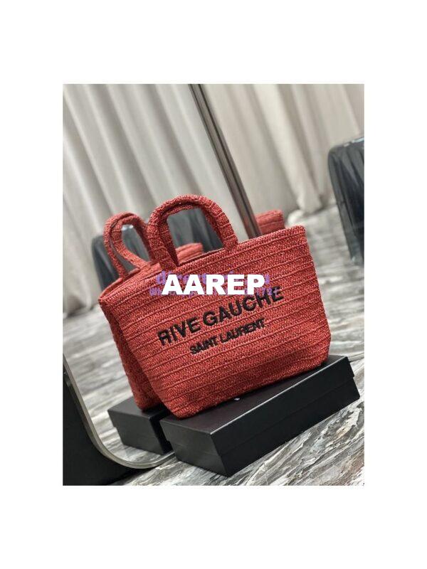Replica YSL Saint Laurent Rive Gauche Supple Tote Bag In Raffia Crochet 688864 Red 4