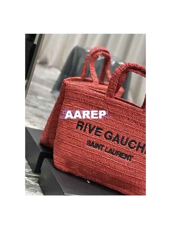 Replica YSL Saint Laurent Rive Gauche Supple Tote Bag In Raffia Crochet 688864 Red 5