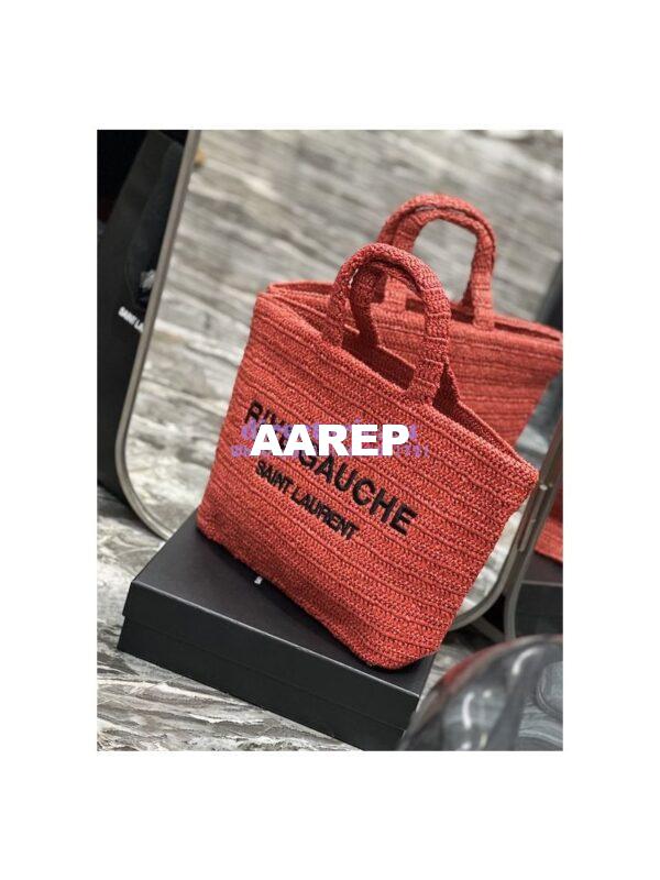 Replica YSL Saint Laurent Rive Gauche Supple Tote Bag In Raffia Crochet 688864 Red 6
