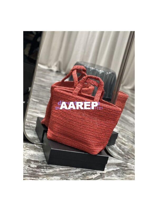 Replica YSL Saint Laurent Rive Gauche Supple Tote Bag In Raffia Crochet 688864 Red 11