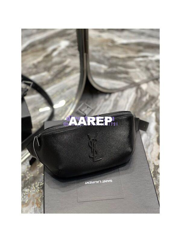 Replica YSL Saint Laurent Cassandre Classic Belt Bag In Grain De Poudre Embossed Leather 589959 All Black 3