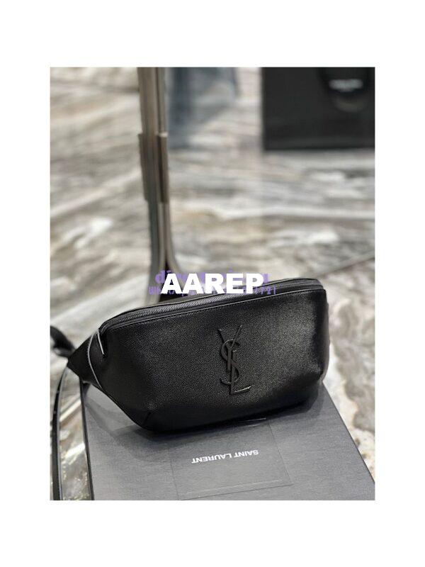 Replica YSL Saint Laurent Cassandre Classic Belt Bag In Grain De Poudre Embossed Leather 589959 All Black 4
