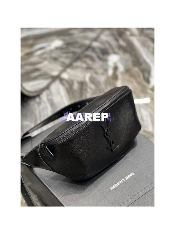 Replica YSL Saint Laurent Cassandre Classic Belt Bag In Grain De Poudre Embossed Leather 589959 All Black 5