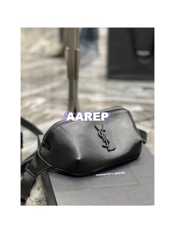 Replica YSL Saint Laurent Cassandre Classic Belt Bag In Grain De Poudre Embossed Leather 589959 All Black 6