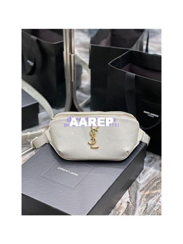 Replica YSL Saint Laurent Cassandre Classic Belt Bag In Grain De Poudre Embossed Leather 589959 White 3