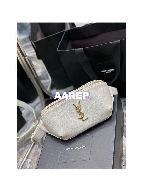 Replica YSL Saint Laurent Cassandre Classic Belt Bag In Grain De Poudre Embossed Leather 589959 White 4
