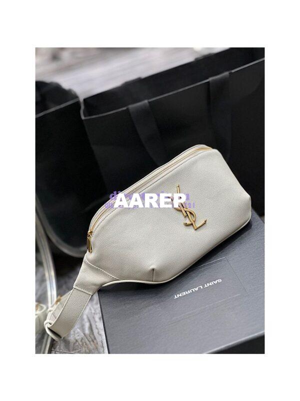 Replica YSL Saint Laurent Cassandre Classic Belt Bag In Grain De Poudre Embossed Leather 589959 White 5