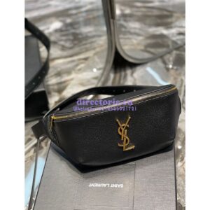 Replica YSL Saint Laurent Cassandre Classic Belt Bag In Grain De Poudre Embossed Leather 589959 Black