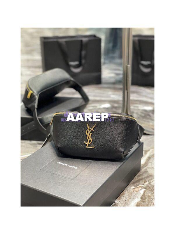 Replica YSL Saint Laurent Cassandre Classic Belt Bag In Grain De Poudre Embossed Leather 589959 Black 4
