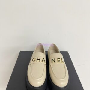 Replica Chanel 24P Logo Enamel Loafers Shiny Calfskin G45788 Creme 2