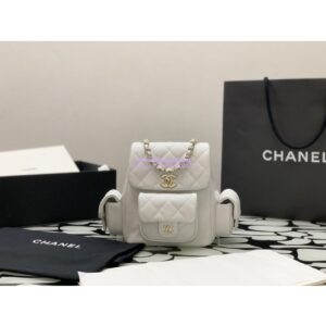Replica Chanel Small Backpack Grained Shiny Calfskin AS4399 White
