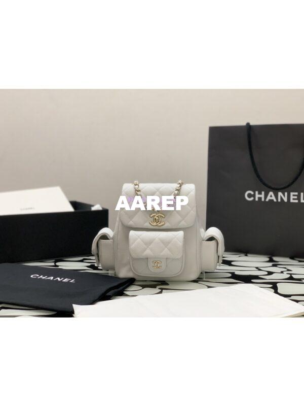 Replica Chanel Small Backpack Grained Shiny Calfskin AS4399 White