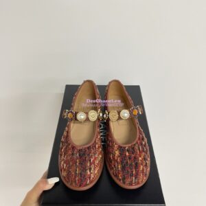 Replica Chanel 24P Mary Janes in Wool Tweed, Imitation Pearls, Strass G45778 Multicolor 2