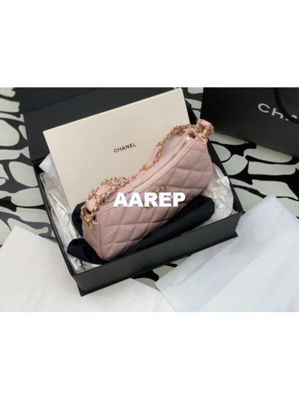 Replica Chanel 23K New Large Hobo Bag Lambskin Gold Hardware AS4422 Light Pink 4