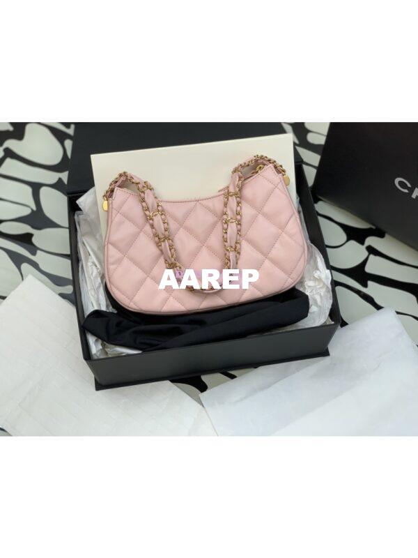 Replica Chanel 23K New Large Hobo Bag Lambskin Gold Hardware AS4422 Light Pink 6