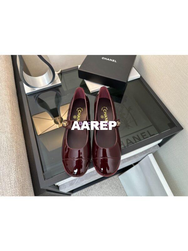 Replica Chanel Mary Jane Patent Calfskin Shoes G45280 Dark Burgundy 4