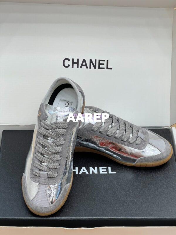 Replica Chanel 24P Calfskin & Suede Calfskin Trainers G45998 Silver 2