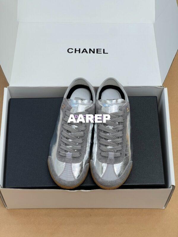 Replica Chanel 24P Calfskin & Suede Calfskin Trainers G45998 Silver 4