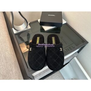 Replica Chanel 23K Fur and Suede Slipper G45121 Black