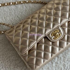 Replica Chanel CF Medium Classic Double Flap Bag Quilted Metallic Lambskin Gold 2