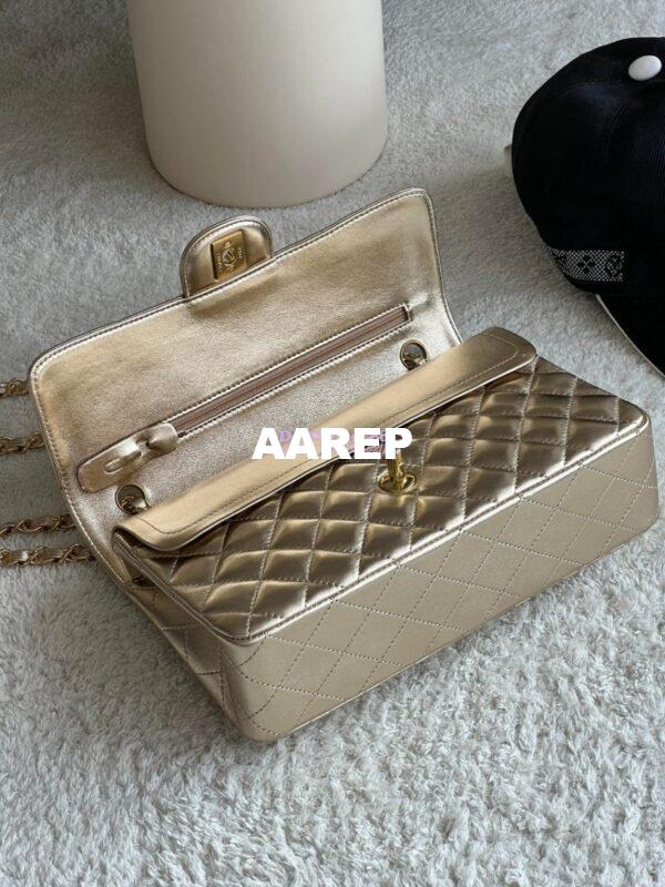 Replica Chanel CF Medium Classic Double Flap Bag Quilted Metallic Lambskin Gold 6