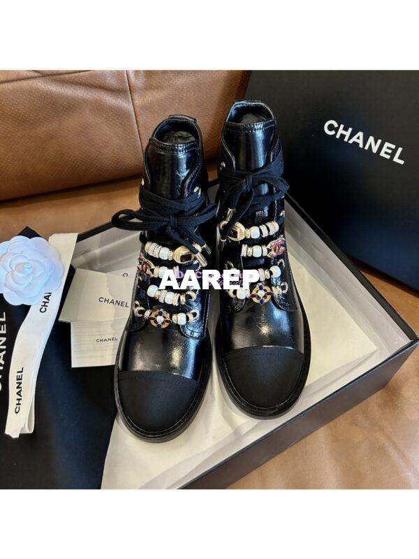 Replica Chanel 2024FW Combat Boots 50mm in Calfskin, Grosgrain, Imitation Pearls, Strass & Metal G45856 3