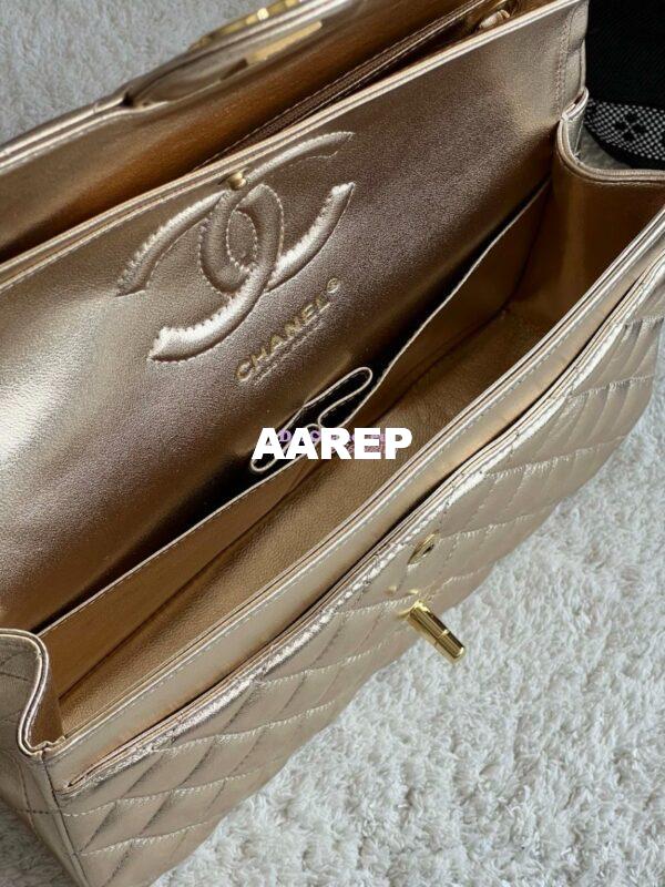 Replica Chanel CF Medium Classic Double Flap Bag Quilted Metallic Lambskin Gold 8