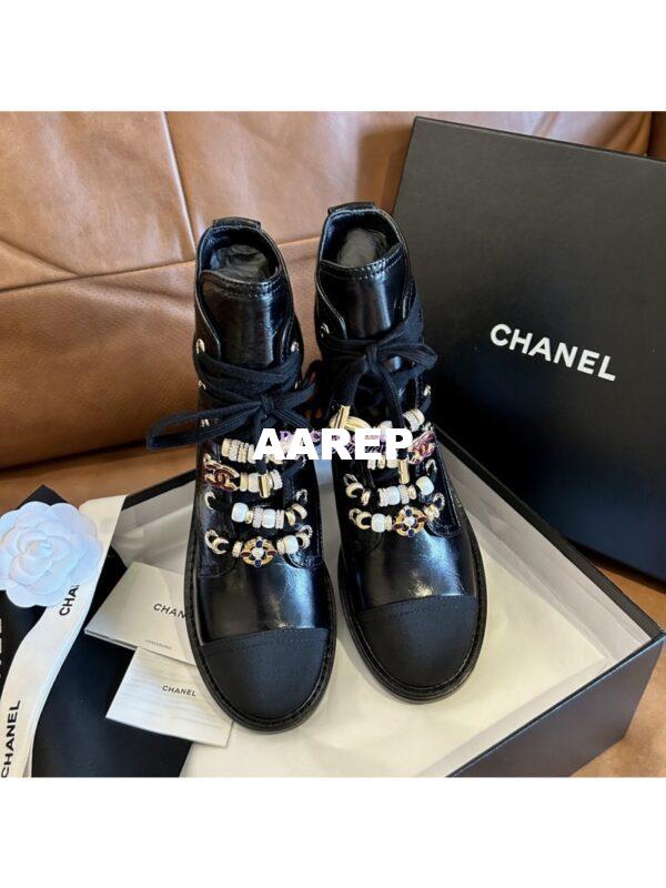 Replica Chanel 2024FW Combat Boots 50mm in Calfskin, Grosgrain, Imitation Pearls, Strass & Metal G45856 5