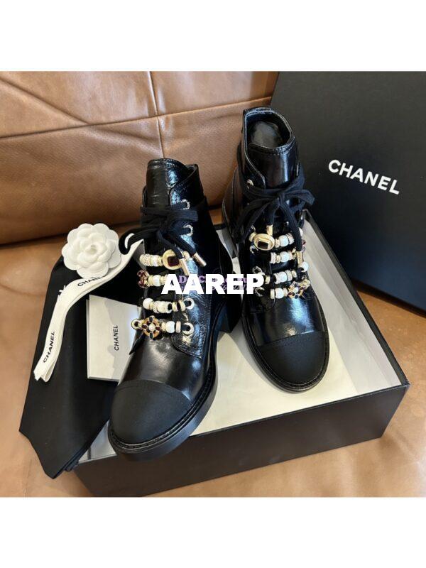 Replica Chanel 2024FW Combat Boots 50mm in Calfskin, Grosgrain, Imitation Pearls, Strass & Metal G45856 6