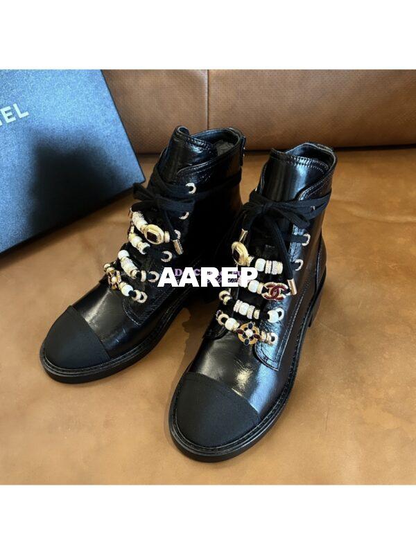 Replica Chanel 2024FW Combat Boots 50mm in Calfskin, Grosgrain, Imitation Pearls, Strass & Metal G45856 7
