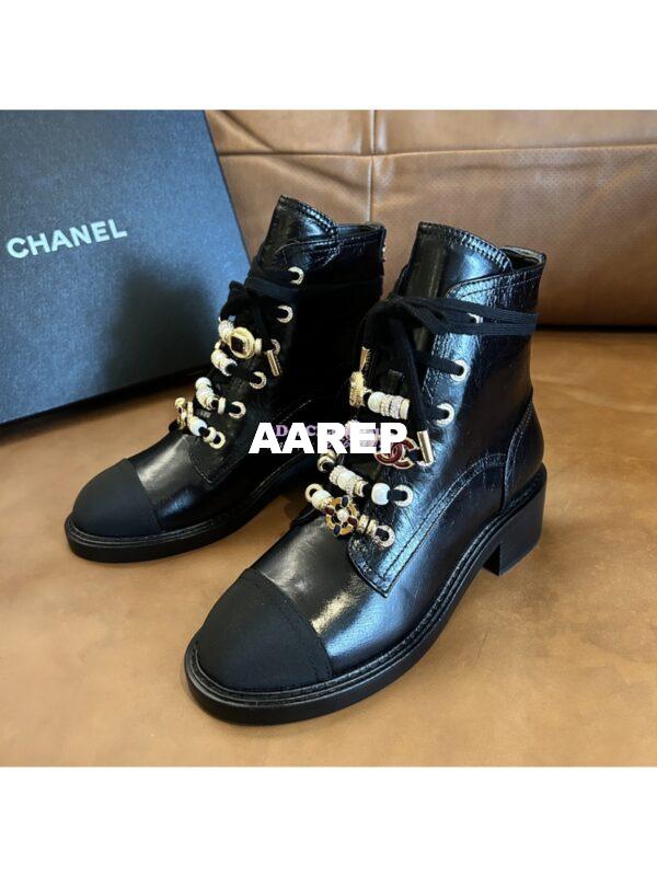 Replica Chanel 2024FW Combat Boots 50mm in Calfskin, Grosgrain, Imitation Pearls, Strass & Metal G45856 8