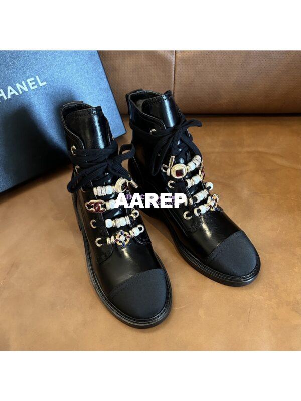 Replica Chanel 2024FW Combat Boots 50mm in Calfskin, Grosgrain, Imitation Pearls, Strass & Metal G45856 9