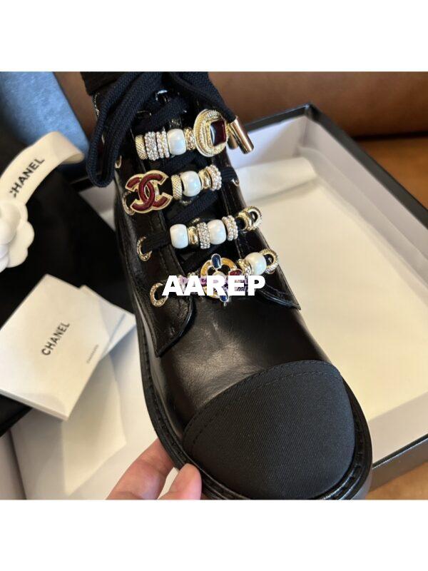 Replica Chanel 2024FW Combat Boots 50mm in Calfskin, Grosgrain, Imitation Pearls, Strass & Metal G45856 14