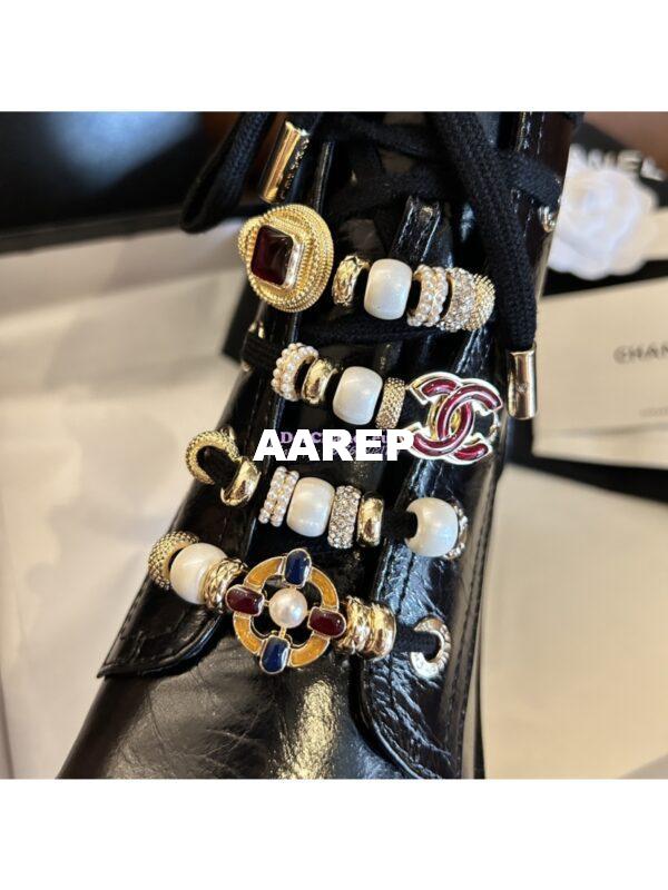 Replica Chanel 2024FW Combat Boots 50mm in Calfskin, Grosgrain, Imitation Pearls, Strass & Metal G45856 15